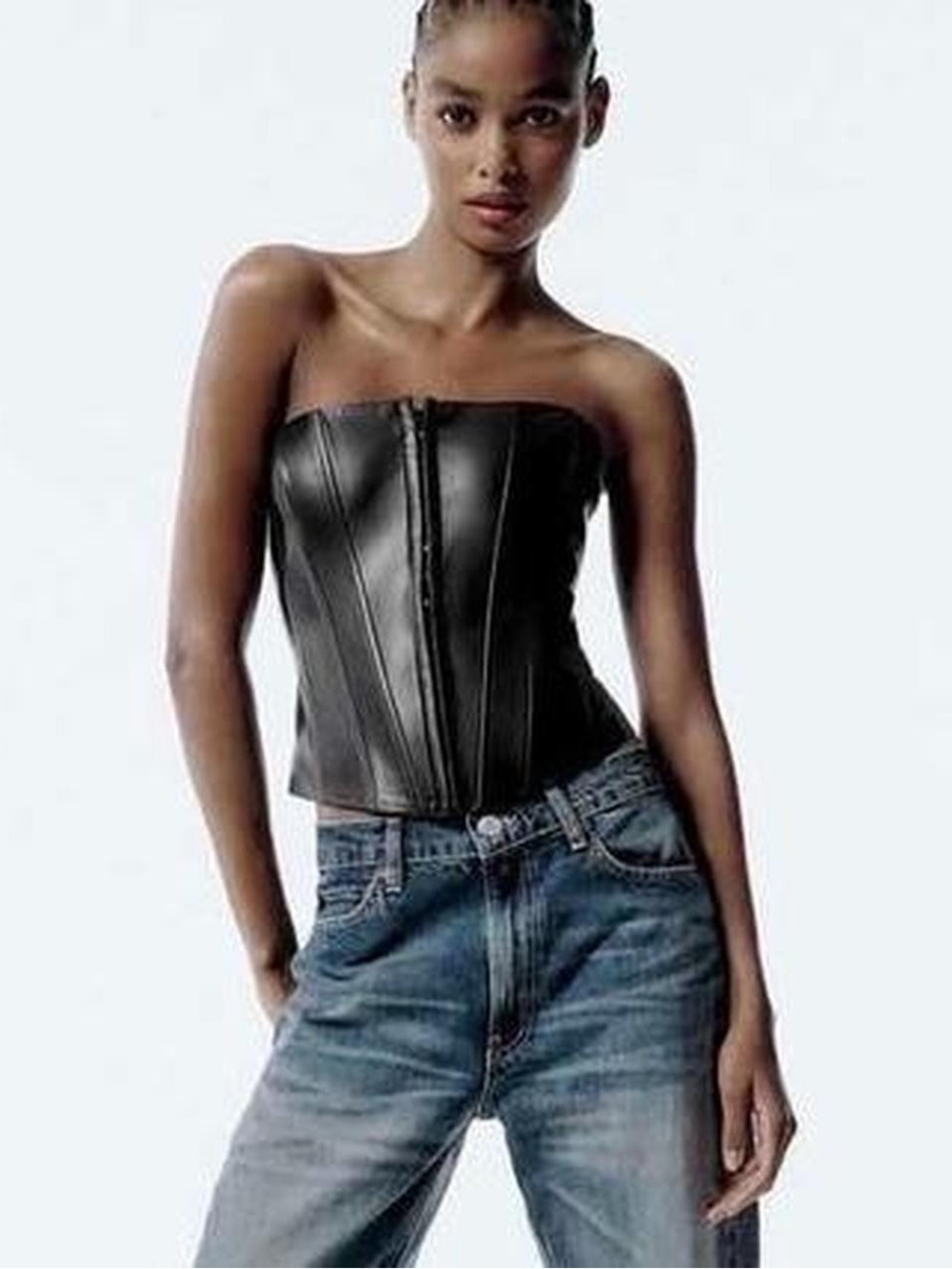 Zara Black Strapless Leather Corset Top